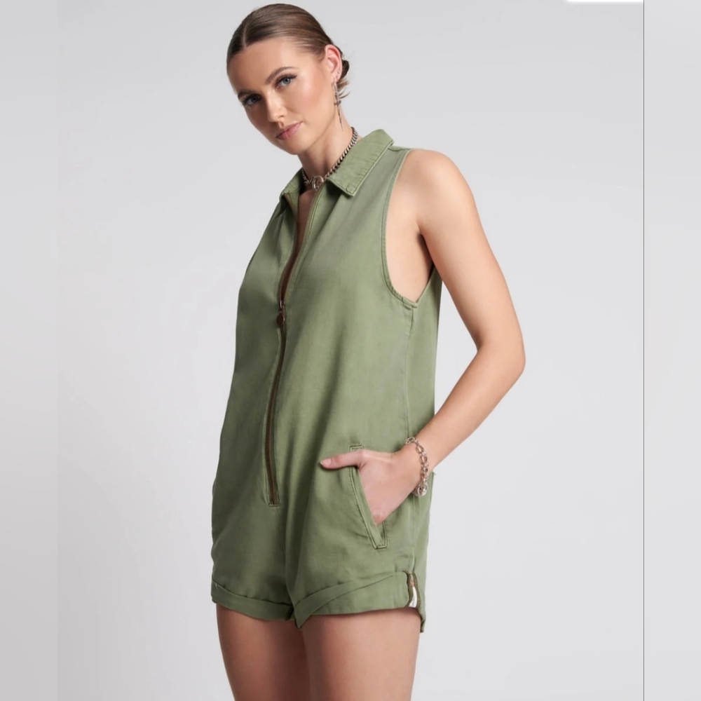 One Teaspoon SUPER KHAKI MINI BRAXTON OVERALLS
